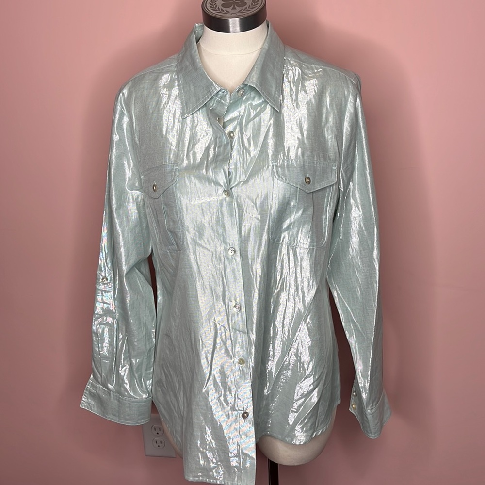 Rudy Road Blue/Gray Metallic Button Down Shirt